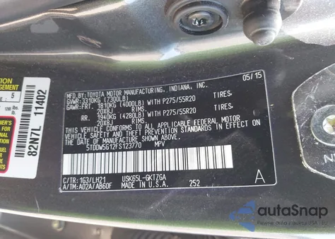 2015 Toyota Sequoia Platinum 5.7L V8 z USA, uszkodzony, nr VIN 5TDDW5G12FS123770